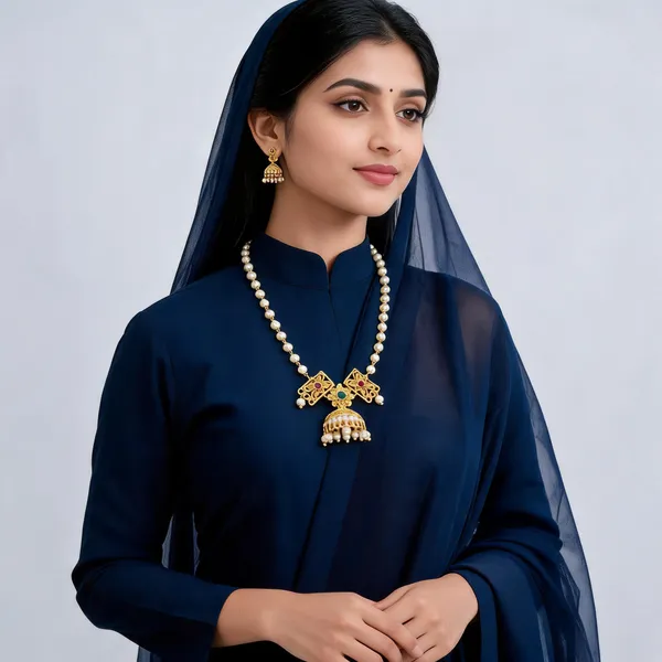 Gold-Tone_Pearl_Bead_Floral_Pendant_Necklace_Earring_Set_For_Women