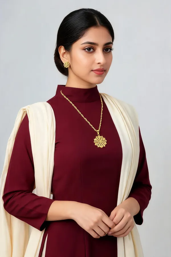 Golden_Alloy_Floral_Pendant_Necklace_Earrings_Set_For_Women_-_Pack_Of_3