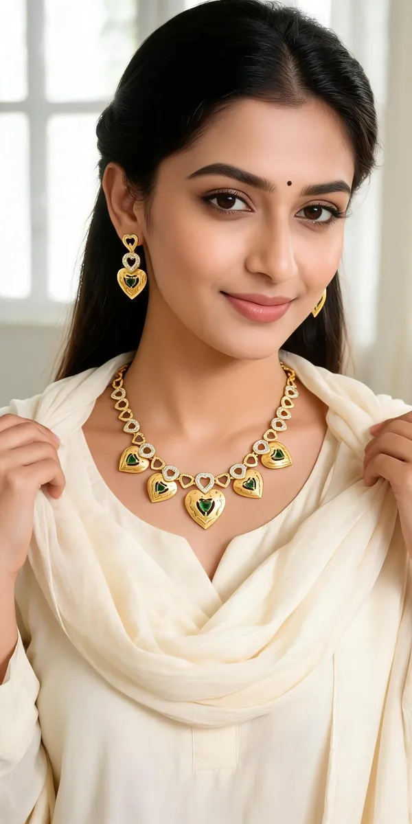 Golden_Green_Micro_Gold_Heart_Necklace_Earring_Set_For_Women