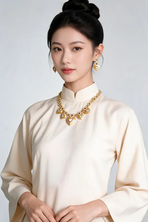 Golden_White_Micro_Gold_Heart_Necklace_Earring_Set_For_Women