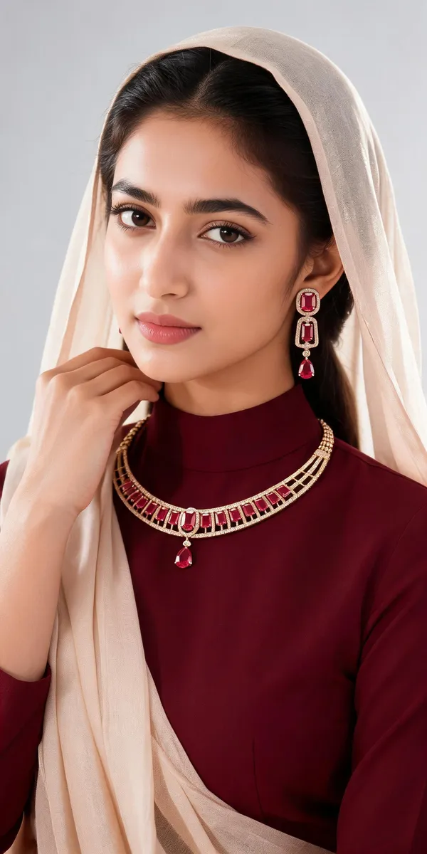 Gold-Tone_Red_Stone_Geometric_Necklace_Earring_Set_For_Women