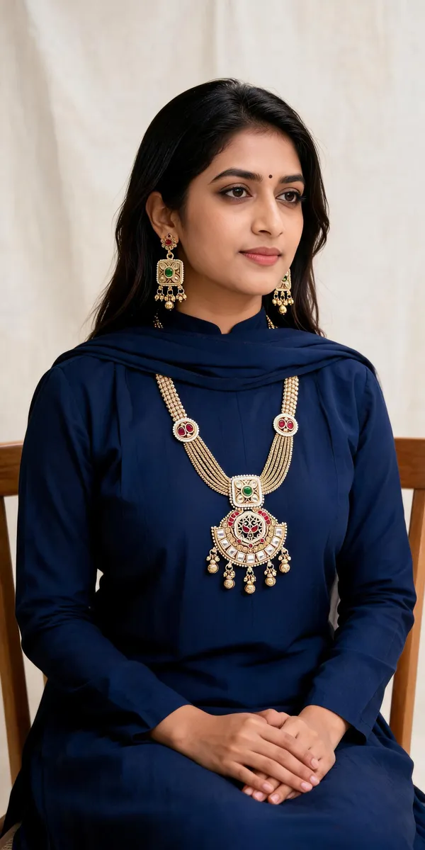 Gold-Tone_Copper_Green_Red_Accent_Traditional_Necklace_Earring_Set_For_Women