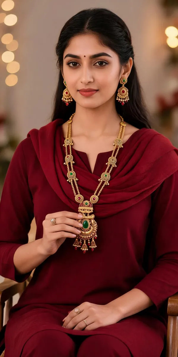 Gold-Tone_Copper_Green_Stone_Ornate_Traditional_Necklace_Earring_Set_For_Women