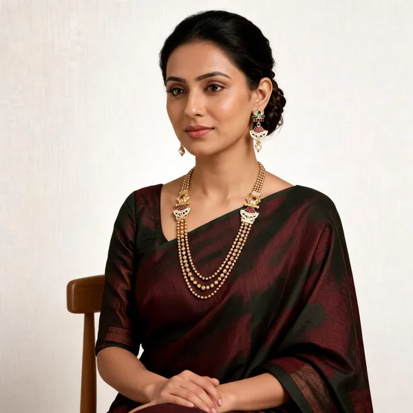 Gold-Tone_Temple_Motif_Layered_Necklace_Earring_Set_For_Women