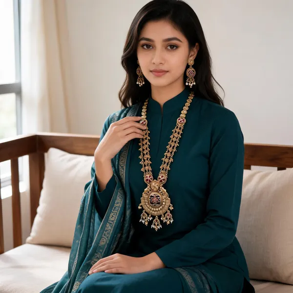 Golden_Copper_Traditional_Ethnic_Necklace_Earring_Set_For_Women