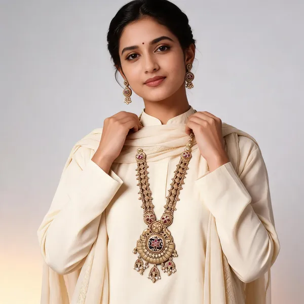 Golden_Copper_Traditional_Ethnic_Necklace_Earring_Set_For_Women