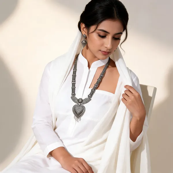 Silver_Alloy_Heart_Pendant_Layered_Necklace_Earrings_Set_For_Women