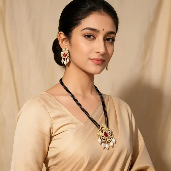 Gold-Tone_Black_Bead_Floral_Traditional_Necklace_Earring_Set_For_Women