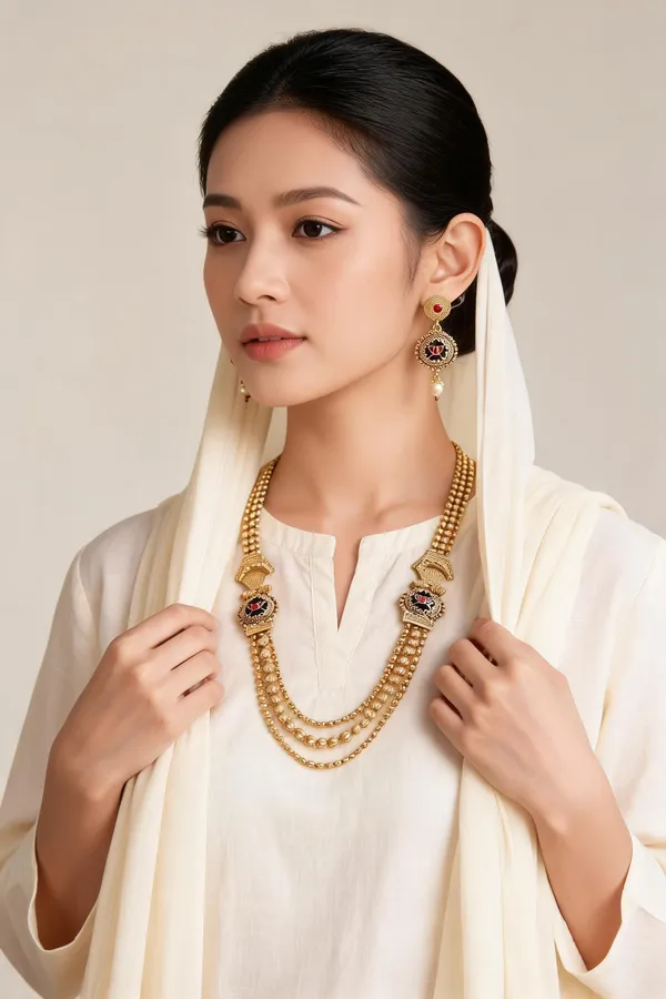 Gold-Tone_Floral_Layered_Traditional_Necklace_Earring_Set_For_Women