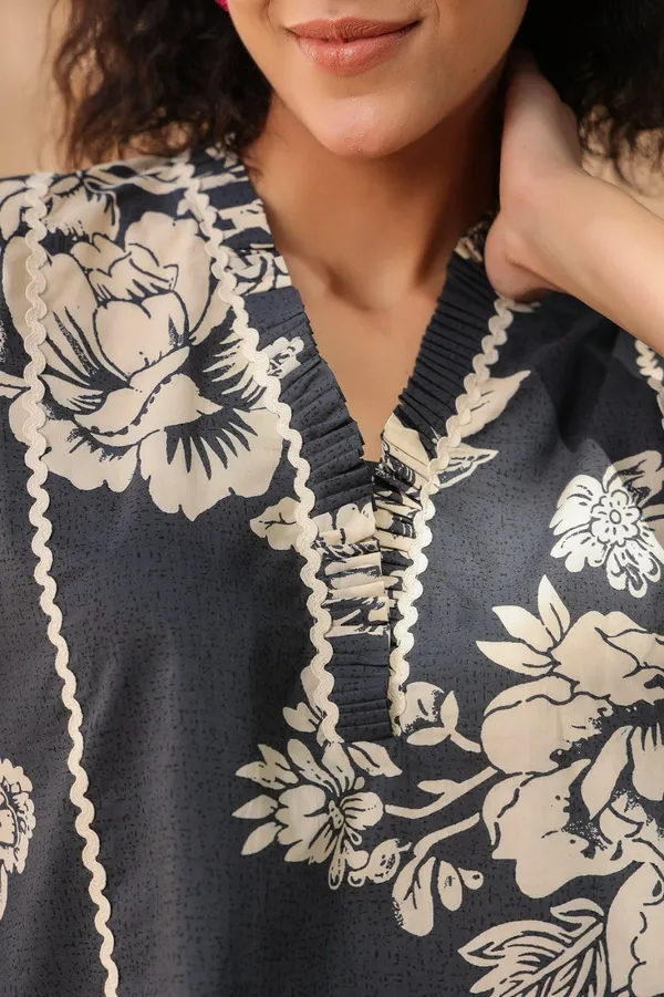 Charcoal_Cotton_Leaf_Print_Premium_Co_Ord_Set_Top_And_Matching_Pants