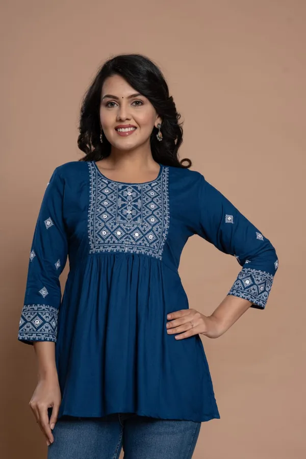Embroidered_Diamond_Panel_Kurti_Blue