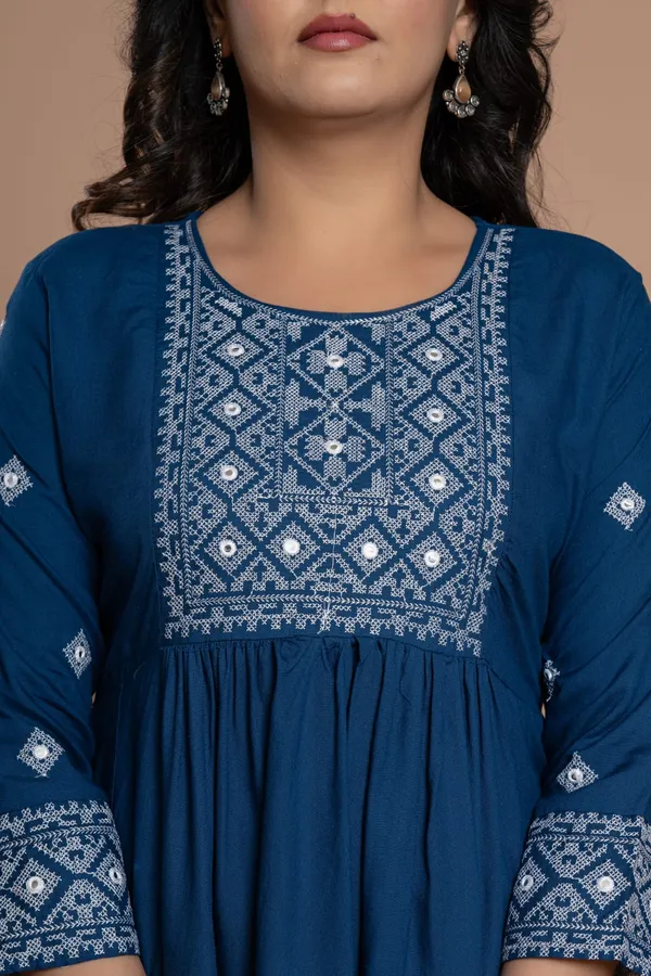 Embroidered_Diamond_Panel_Kurti_Blue