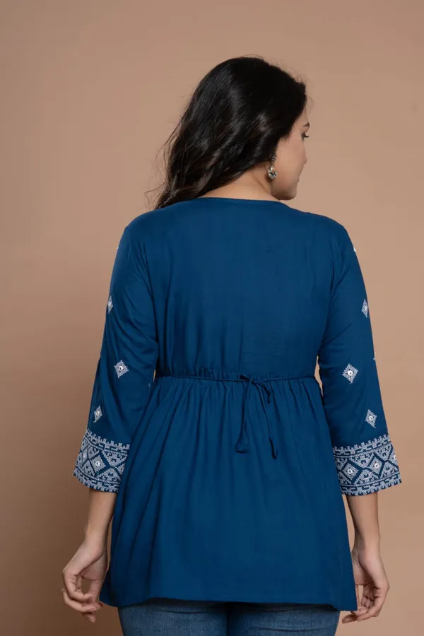 Embroidered_Diamond_Panel_Kurti_Blue