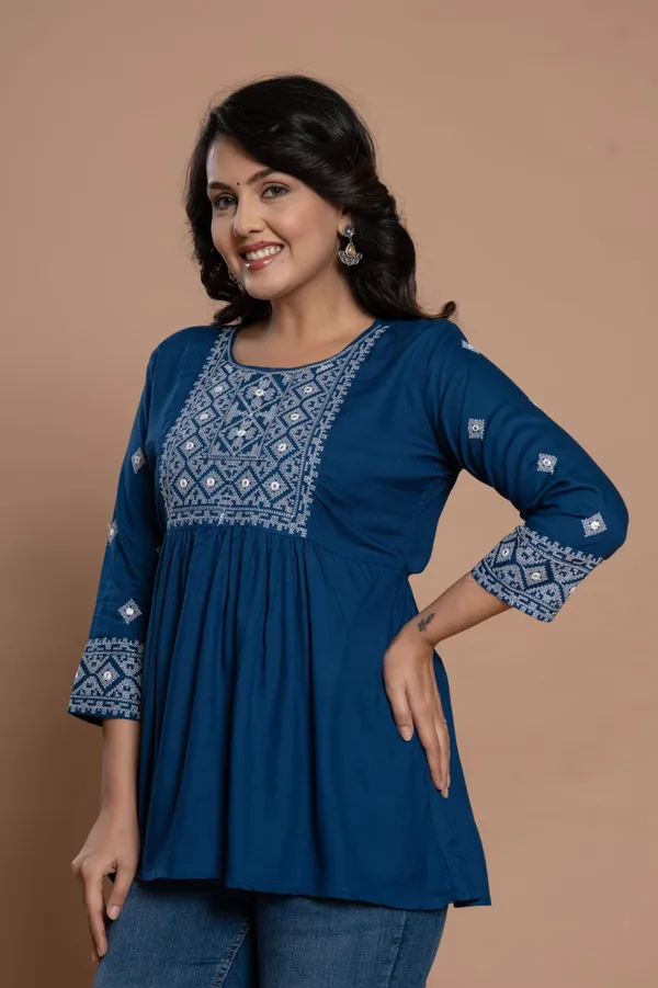 Embroidered_Diamond_Panel_Kurti_Blue