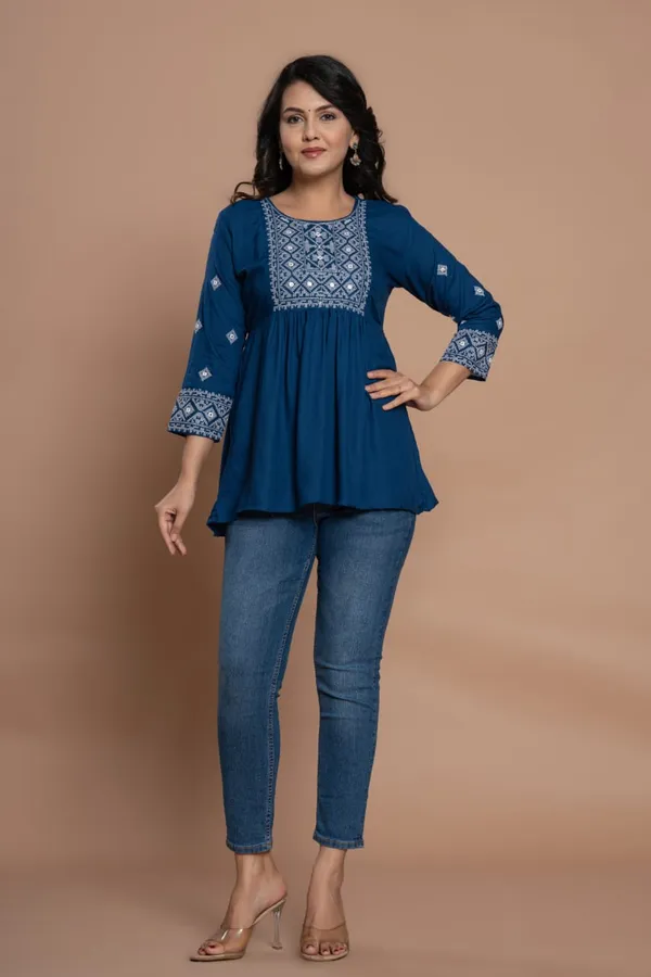 Embroidered_Diamond_Panel_Kurti_Blue