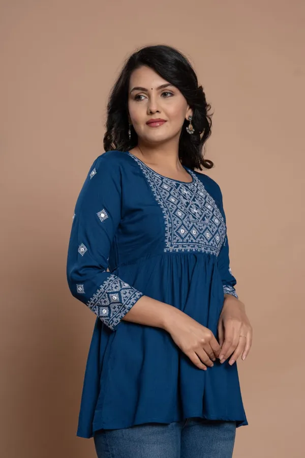 Embroidered_Diamond_Panel_Kurti_Blue