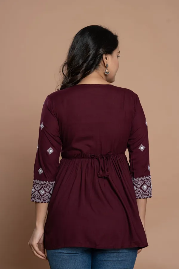 Embroidered_Diamond_Panel_Kurti_Burgundy