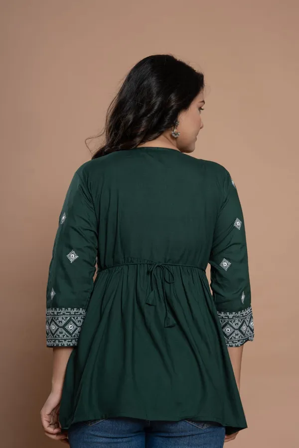 Embroidered_Diamond_Panel_Kurti_Green