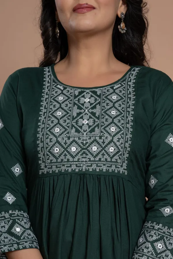 Embroidered_Diamond_Panel_Kurti_Green