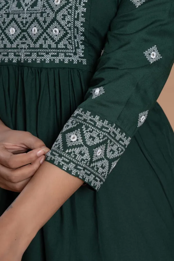 Embroidered_Diamond_Panel_Kurti_Green