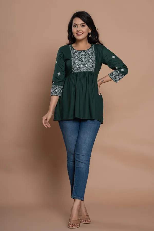 Embroidered_Diamond_Panel_Kurti_Green