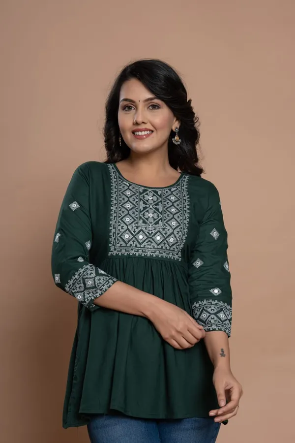 Embroidered_Diamond_Panel_Kurti_Green