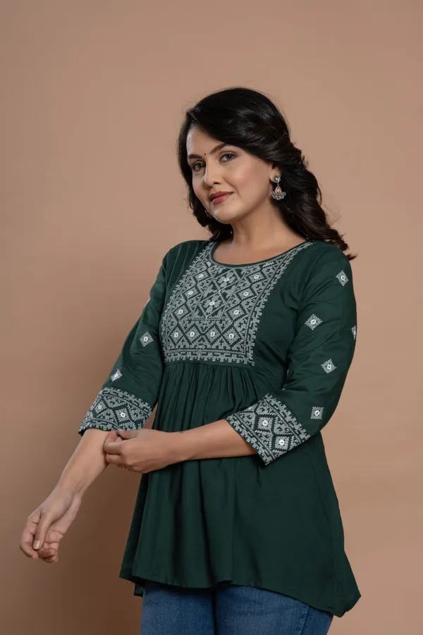 Embroidered_Diamond_Panel_Kurti_Green