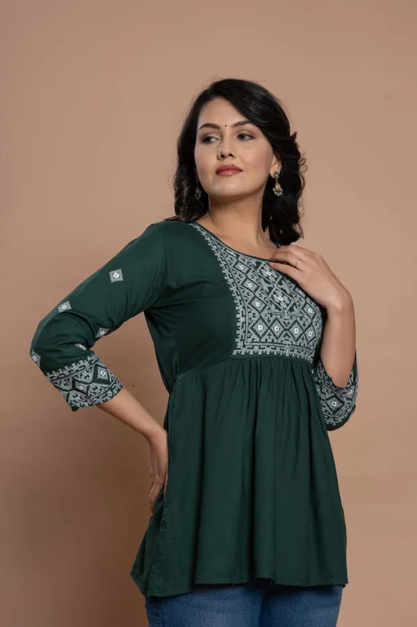 Embroidered_Diamond_Panel_Kurti_Green