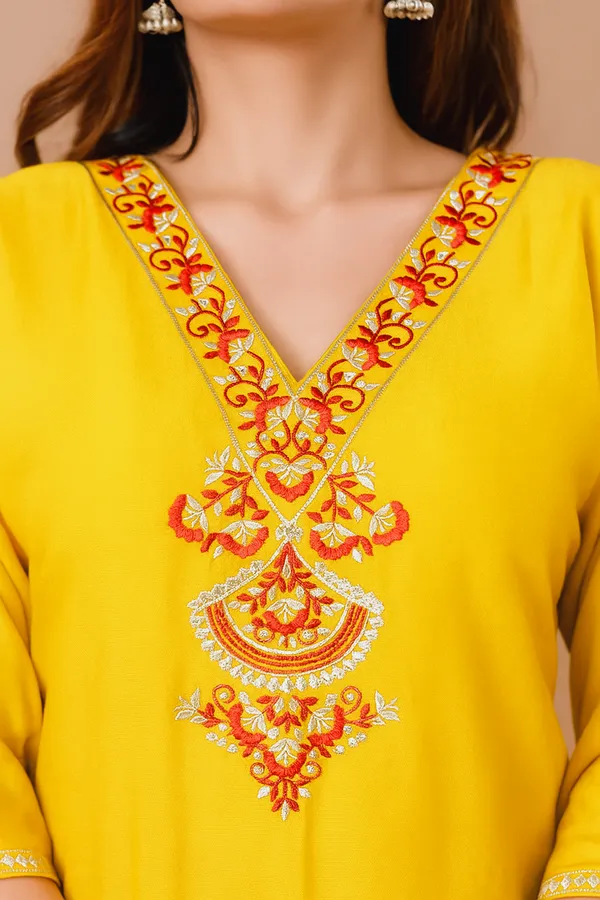 Mustard_Garden_Cotton_Short_Kurta_Yellow_With_Red_Floral_Embroidery