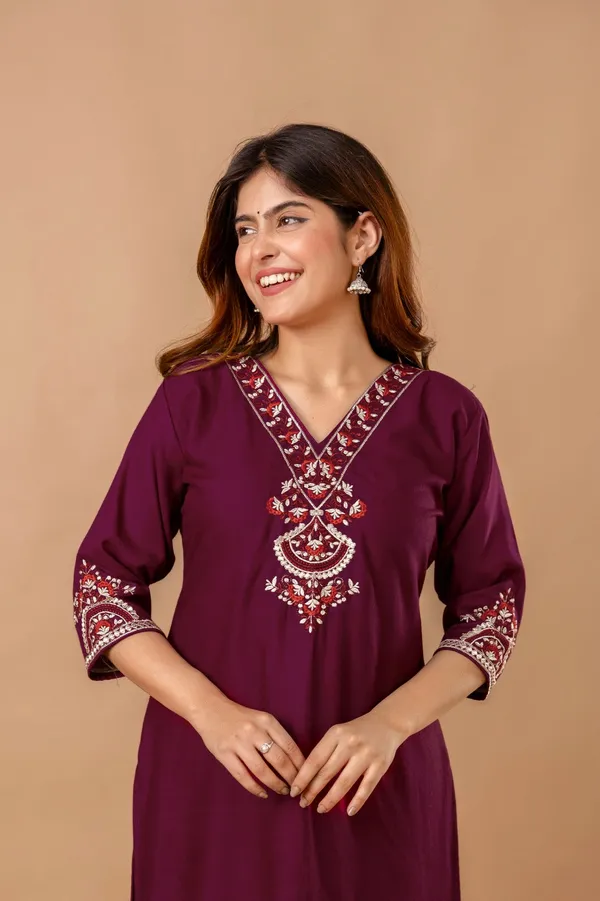 Maroon_Garden_Cotton_Short_Kurta_Maroon_With_Red_Floral_Embroidery