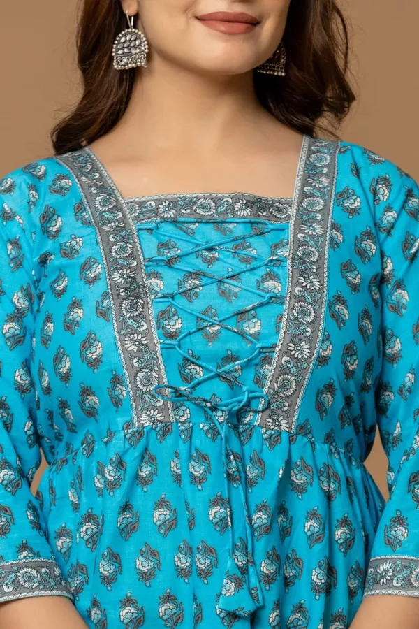 Peacock_Blues_Cotton_Short_Kurta_Turquoise_Silver_Print_With_Lace_Detailing