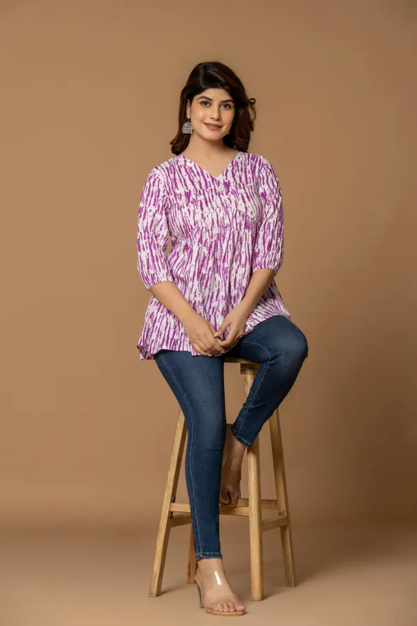 Purple_Stripes_Cotton_Short_Kurta_Bold_Purple_White_Abstract_Print