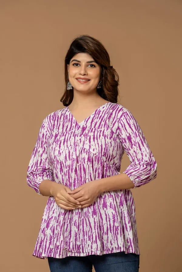 Purple_Stripes_Cotton_Short_Kurta_Bold_Purple_White_Abstract_Print