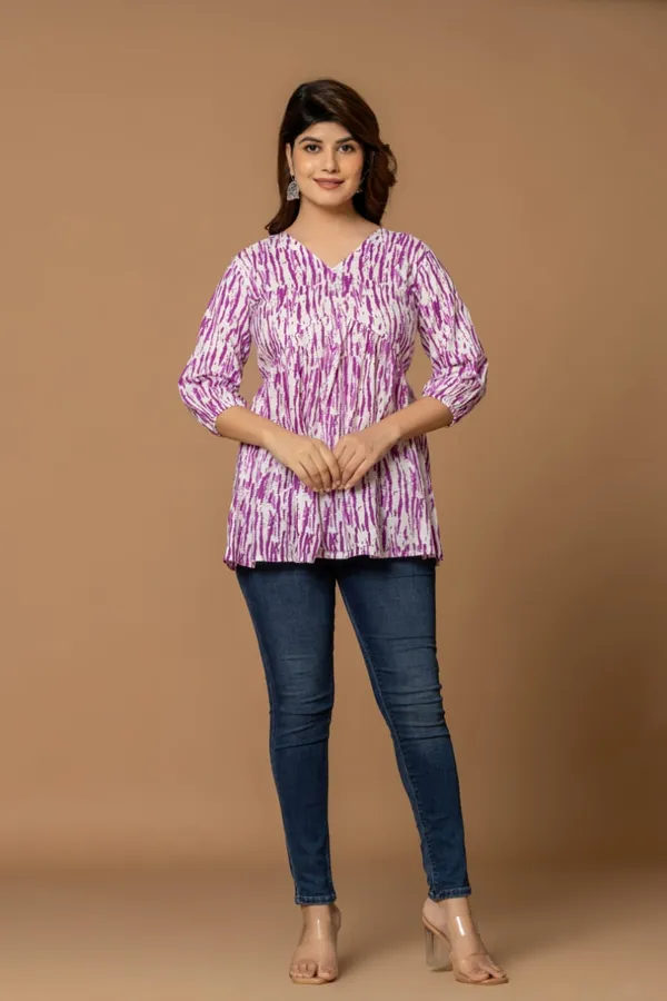 Purple_Stripes_Cotton_Short_Kurta_Bold_Purple_White_Abstract_Print
