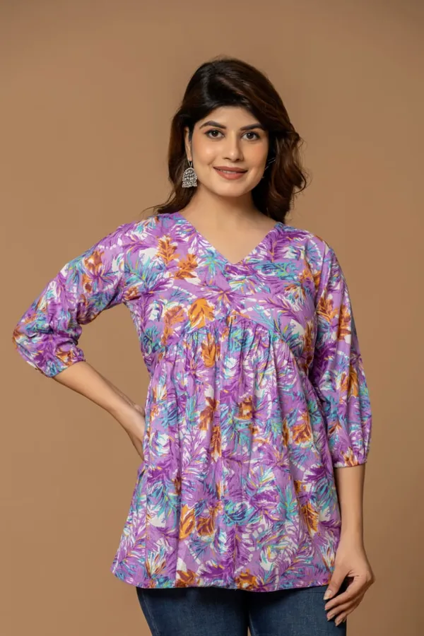 Mystic_Flora_Cotton_Short_Kurta_Vibrant_Purple_Orange_Floral_Print