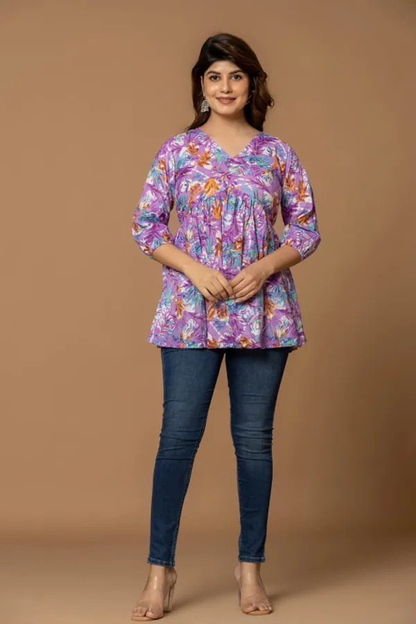 Mystic_Flora_Cotton_Short_Kurta_Vibrant_Purple_Orange_Floral_Print