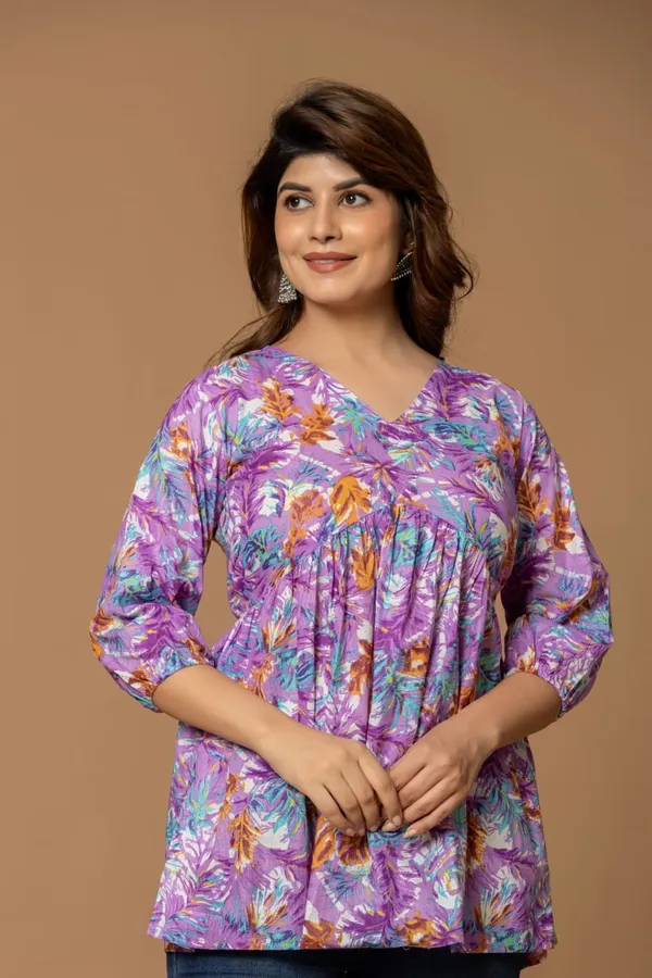 Mystic_Flora_Cotton_Short_Kurta_Vibrant_Purple_Orange_Floral_Print