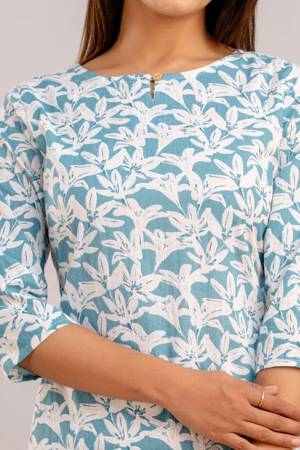 Lilly_Flower_Blue_Short_Kurta