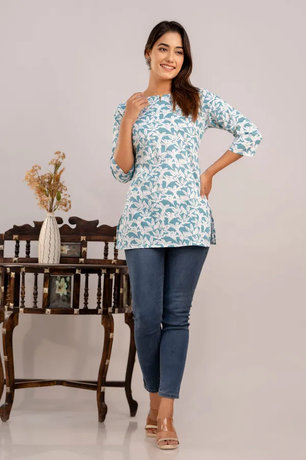 Lilly_Flower_Blue_Short_Kurta