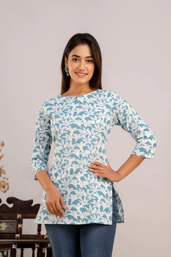 Lilly_Flower_Blue_Short_Kurta