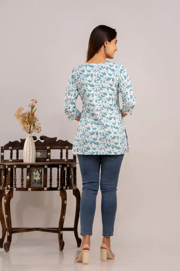 Lilly_Flower_Blue_Short_Kurta