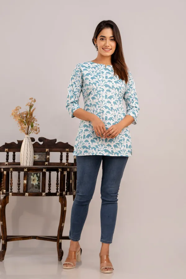 Lilly_Flower_Blue_Short_Kurta