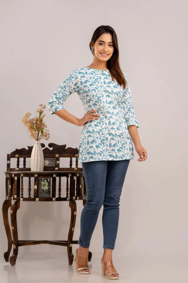 Lilly_Flower_Blue_Short_Kurta