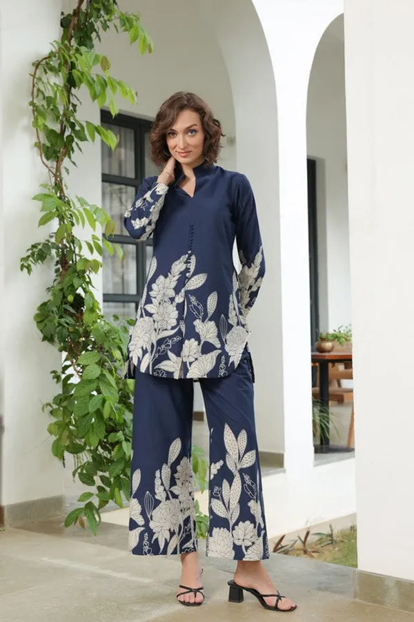 Navy_Cotton_Botanical_Print_Premium_Co_Ord_Set_Top_And_Matching_Pants