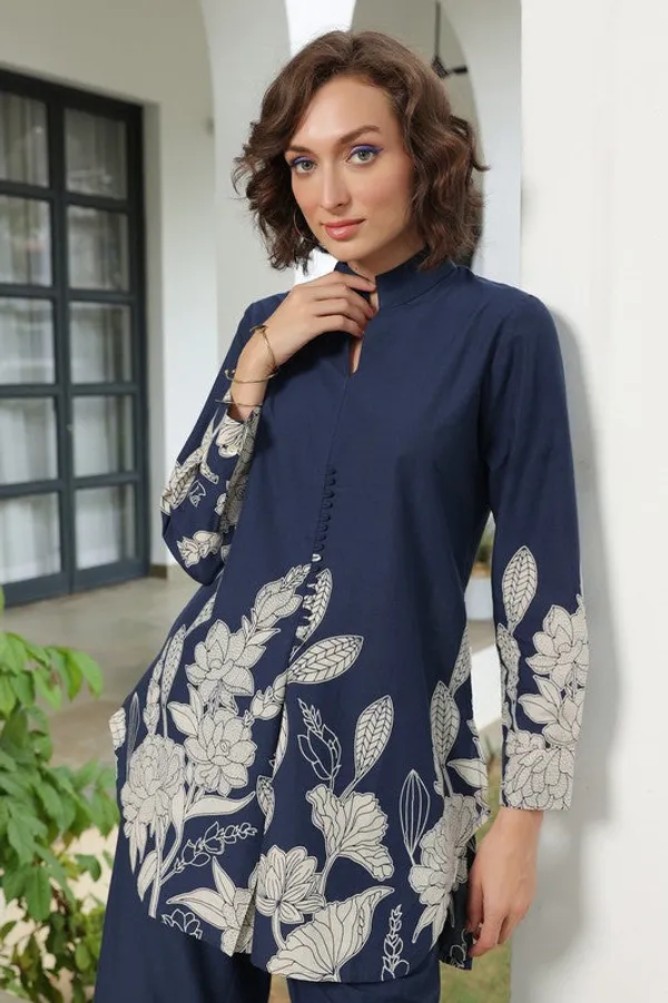 Navy_Cotton_Botanical_Print_Premium_Co_Ord_Set_Top_And_Matching_Pants