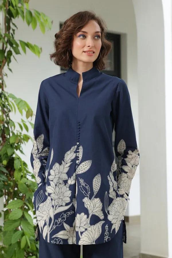 Navy_Cotton_Botanical_Print_Premium_Co_Ord_Set_Top_And_Matching_Pants