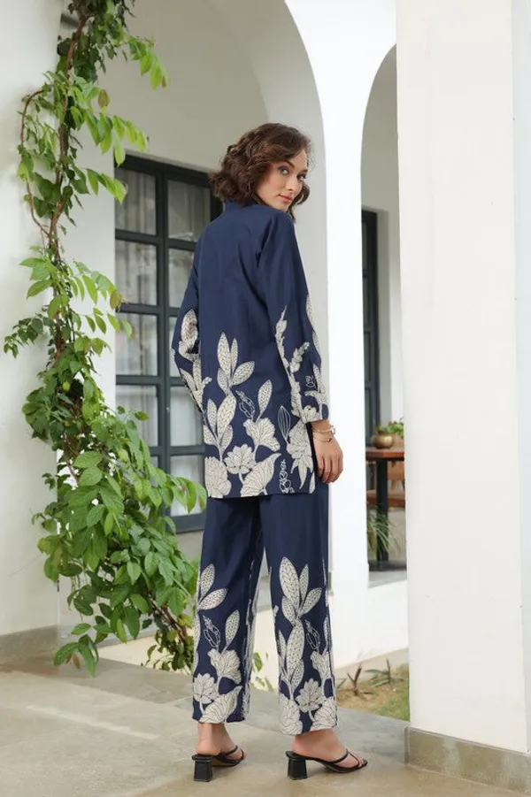 Navy_Cotton_Botanical_Print_Premium_Co_Ord_Set_Top_And_Matching_Pants