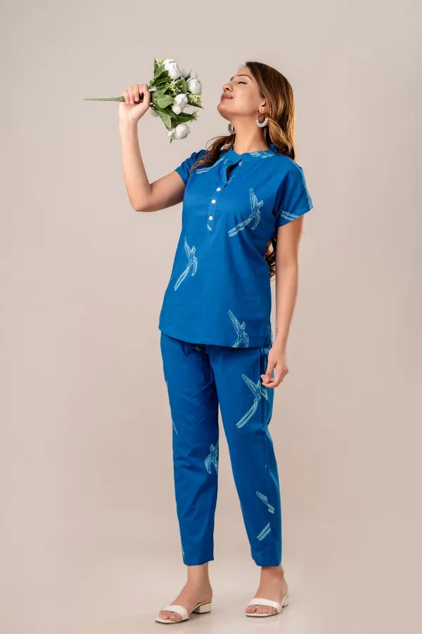 Blue_Cotton_Dragonfly_Co_Ord_Set_Button_Down_Top_And_Pants