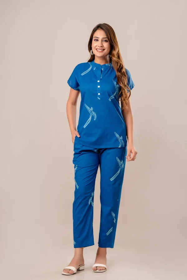 Blue_Cotton_Dragonfly_Co_Ord_Set_Button_Down_Top_And_Pants