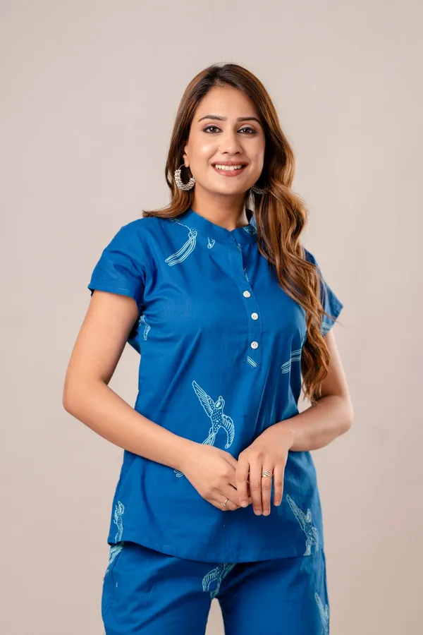 Blue_Cotton_Dragonfly_Co_Ord_Set_Button_Down_Top_And_Pants